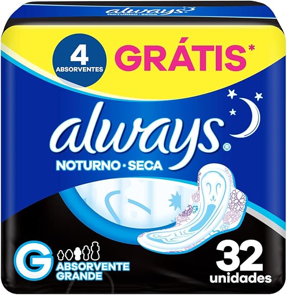 Absorvente Always Noites Tranquilas Cobertura Seca Com Abas 32 unidades