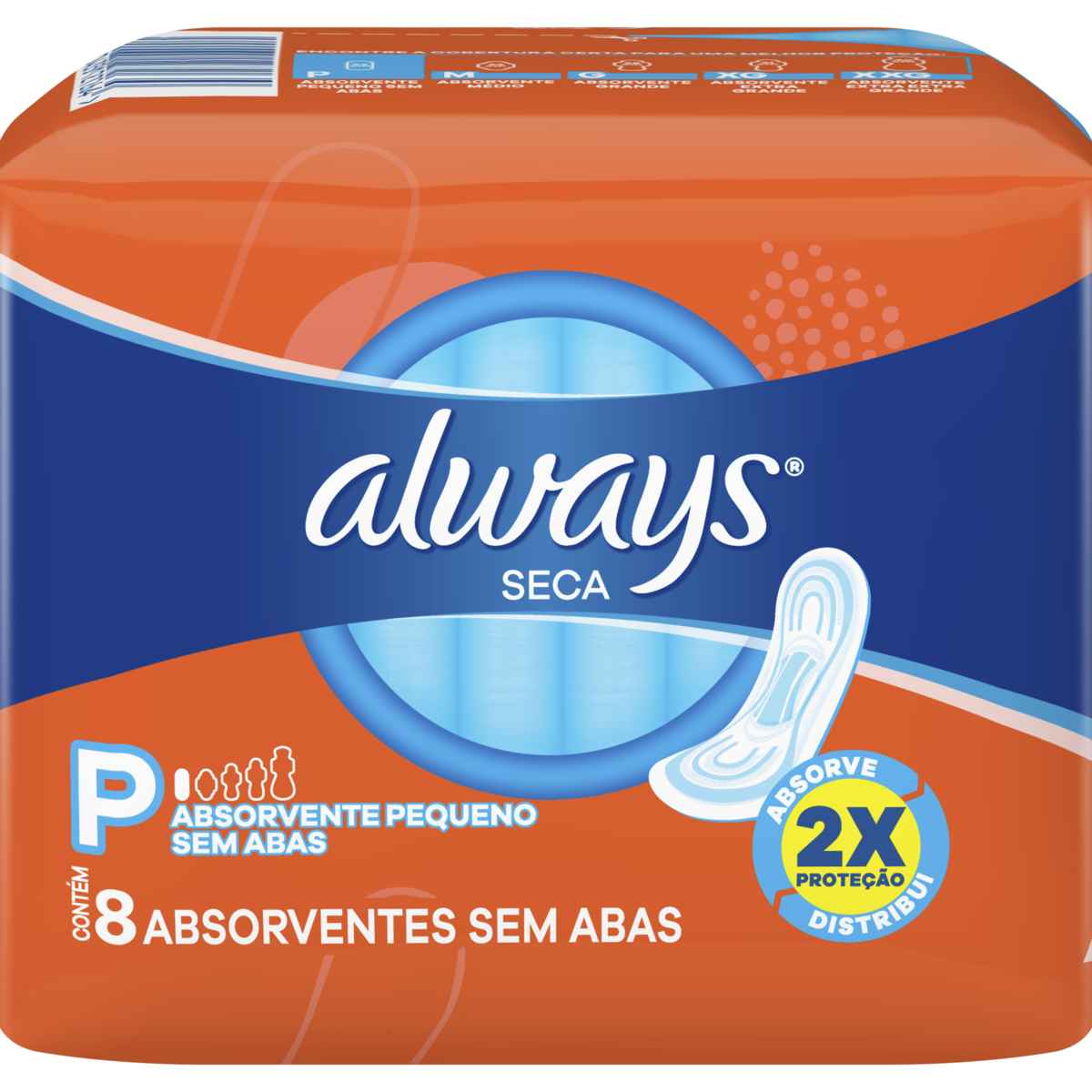 Absorvente Always Seca Super Protecao sem Abas Leve 8 Pague 7 unidades