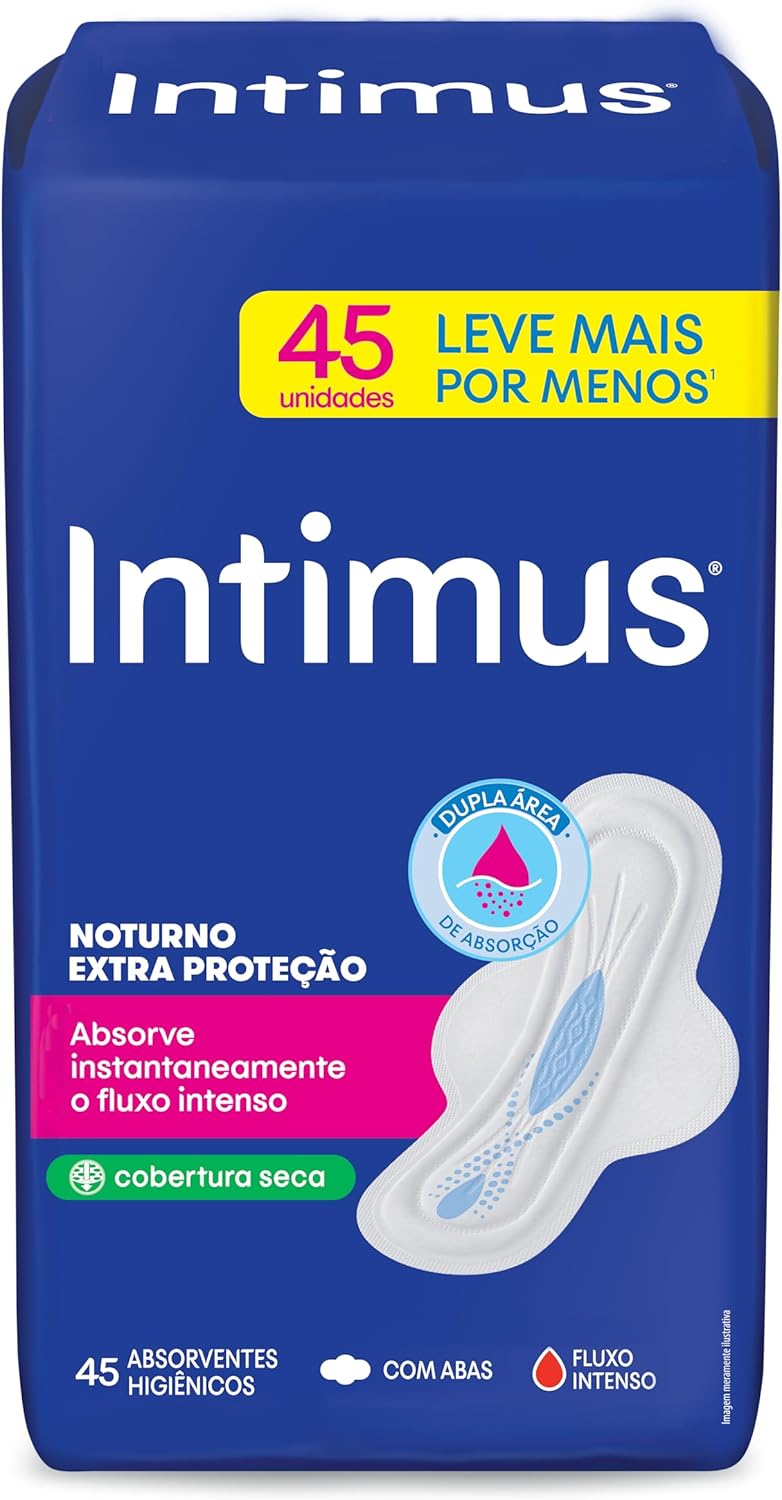 Absorvente Intimus Noturno Extra Proteção Cobertura Seca Com Abas 45 unidades