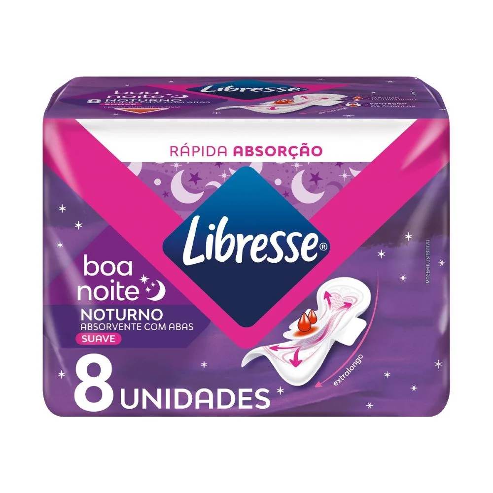 Absorvente Noturno Libresse Boa Noite Suave com Abas 8 unidades