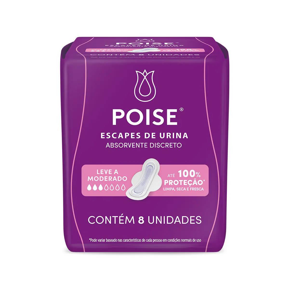 Absorvente para Escape de Urina Poise Discreto Absorção Leve a Moderada 8 unidades