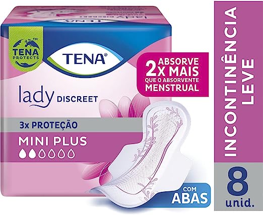 Absorvente para Incontinência Urinária Leve a Moderada Tena Lady Discreet Mini Plus Com Abas 8 unidades
