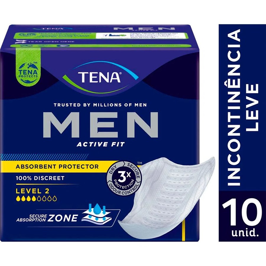 Absorvente Protetor Masculino para Incontinência Urinária Tena Men Active Fit Leve 10 unidades