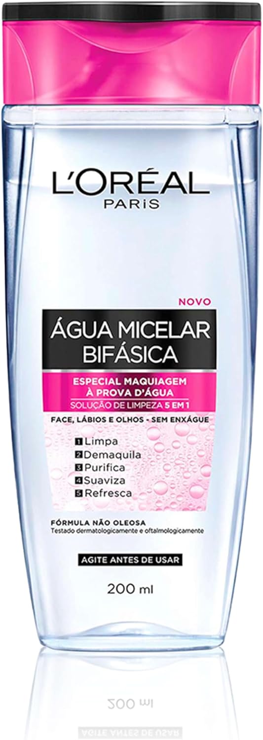 Água Micelar Bifásica L'Oréal Paris Solução de Limpeza 5 em 1 200ml