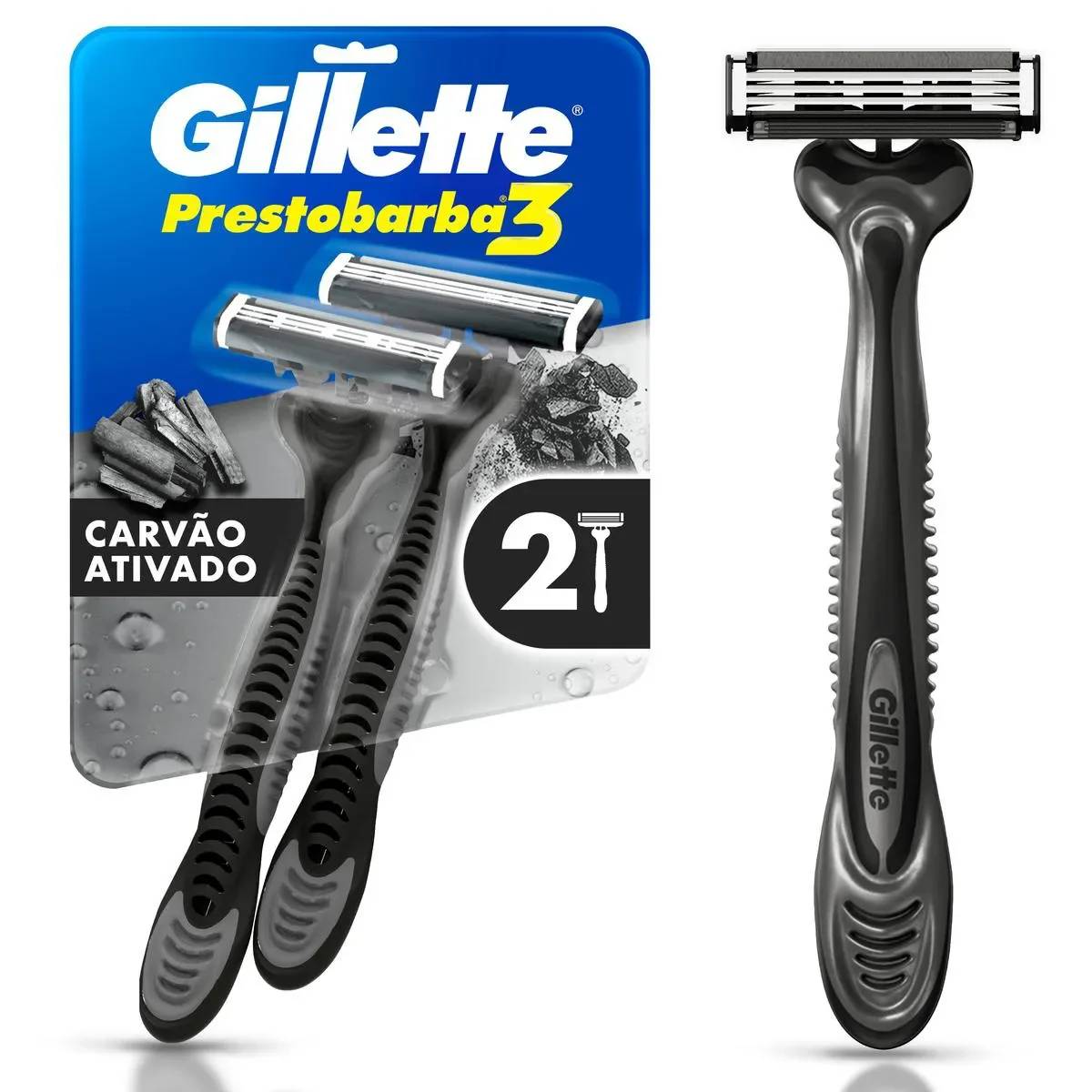 Aparelho de Barbear Descartável Gillette Prestobarba 3 Carvão Ativado 2 unidades