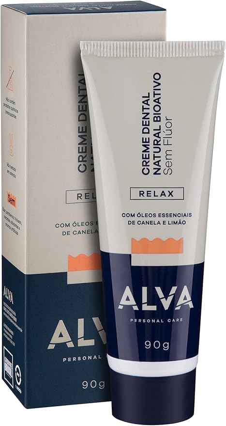 Creme Dental Natural Bioativo Alva Relax Canela e Limão Vegano Sem Flúor 90g