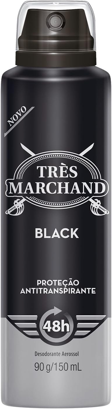 Desodorante Antitranspirante Aerosol Très Marchand Black Masculino 48h 150ml