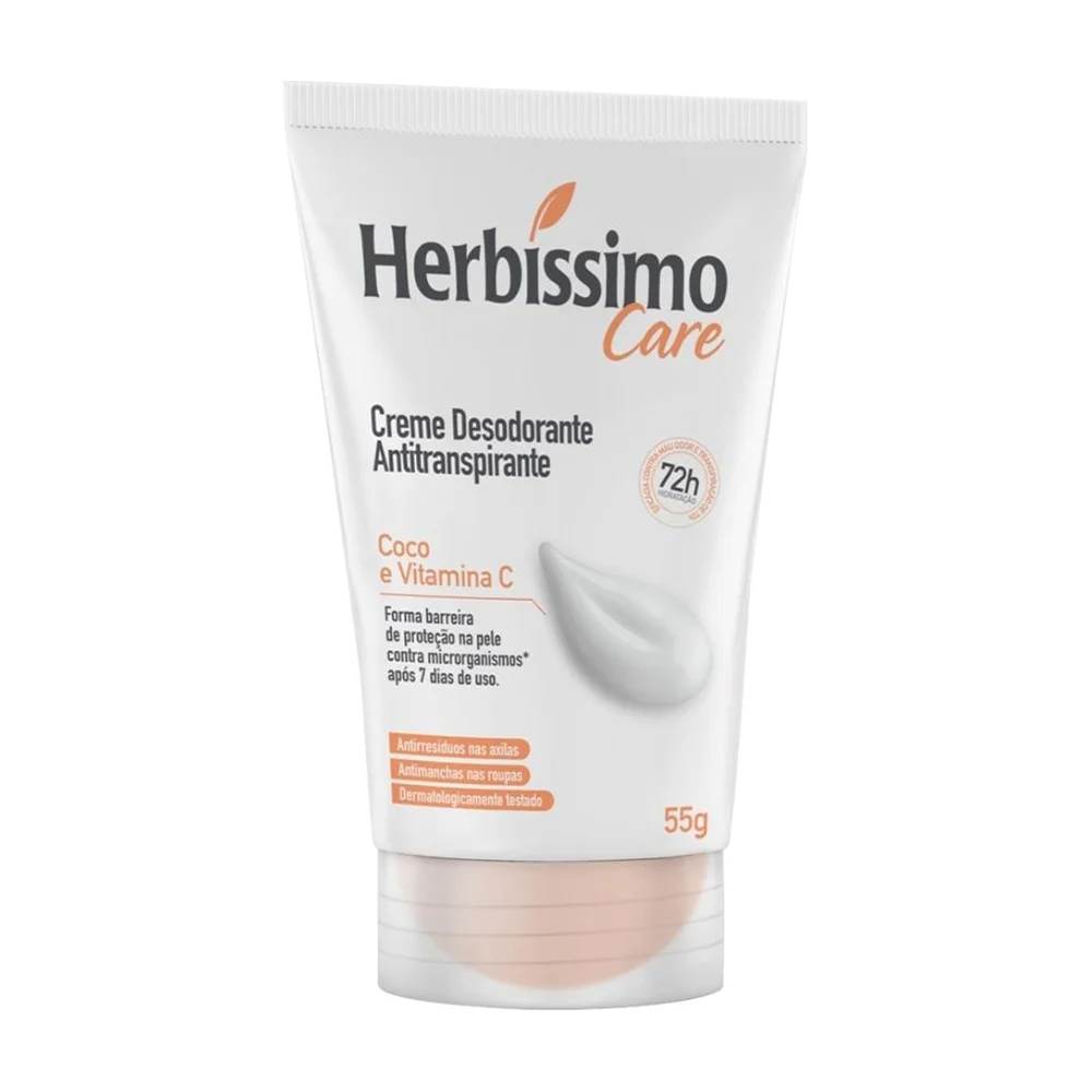 Desodorante Antitranspirante Creme Herbíssimo Care Coco e Vitamina C 72h 55g