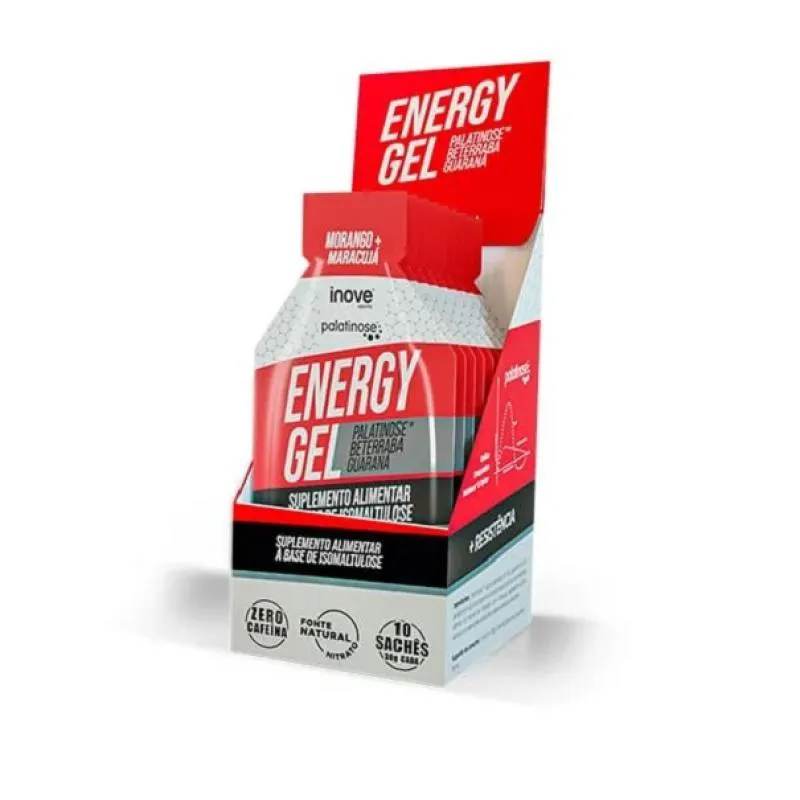 Energy Gel Palatinose Display 10 Sachês 30g Sabor Morango + Maracujá