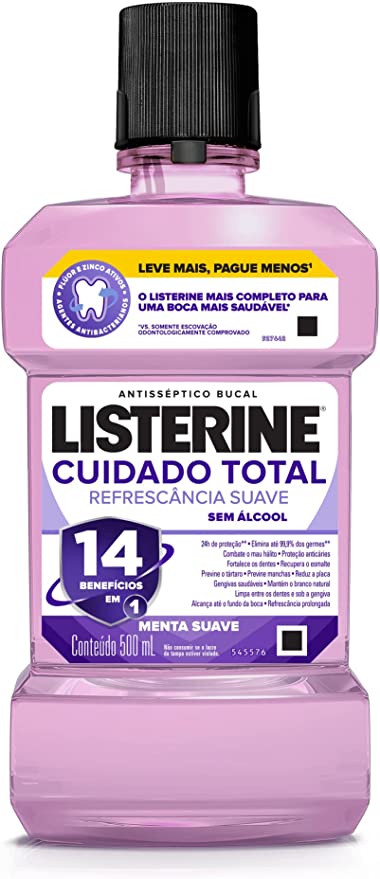 Enxaguante Bucal Listerine Cuidado Total Zero Álcool Menta Fresca 500ml