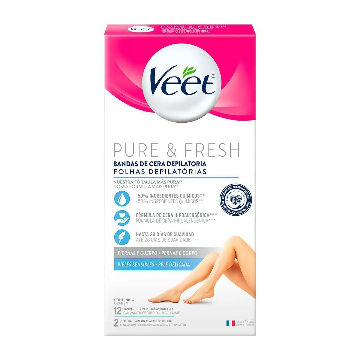 Folha Depilatória Pernas e Corpo Veet Pure & Fresh 12 unidades