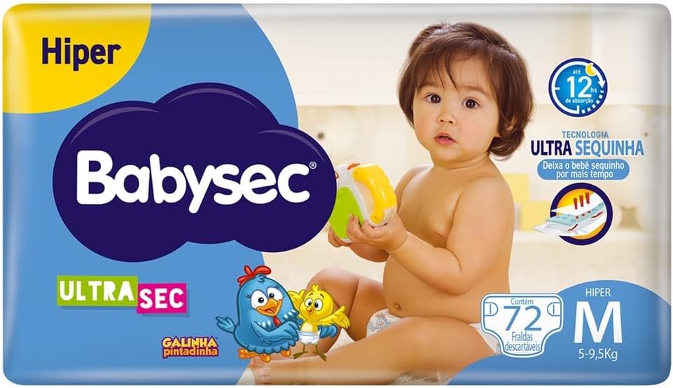 Fralda Babysec Ultrasec Galinha Pintadinha Hiper M 72 unidades