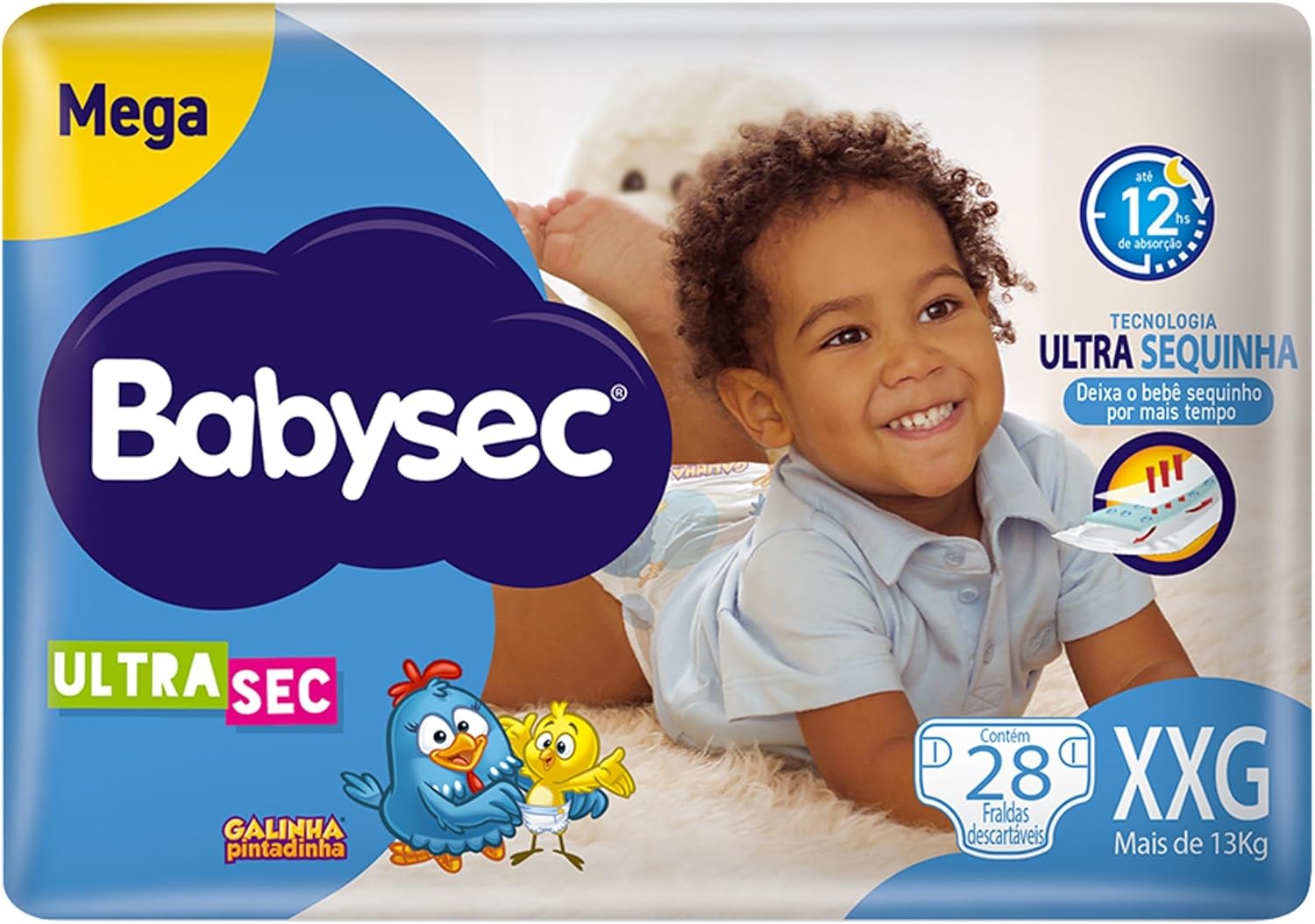 Fralda Babysec UltraSec Mega Galinha Pintadinha XXG 28 unidades