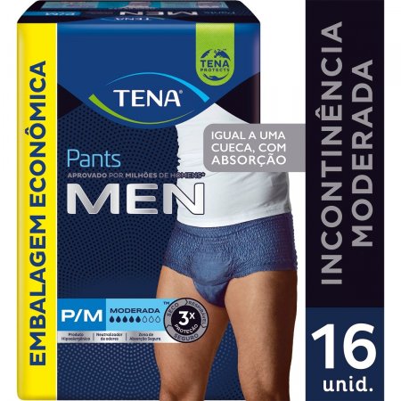 Fralda Calça Geriátrica Masculina Tena Pants Men P/M 16 unidades