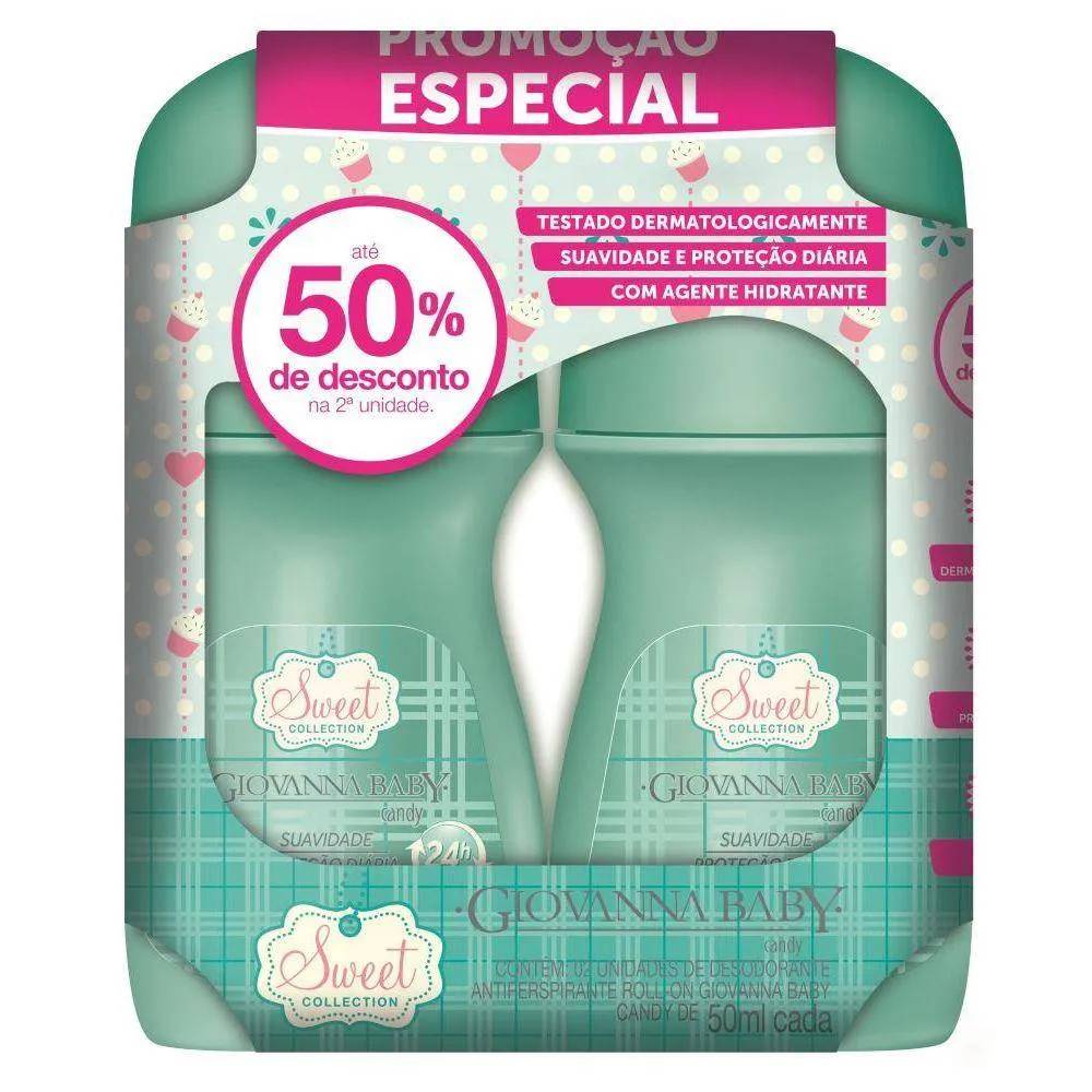 Kit Desodorante Giovanna Baby Roll On Candy 50ml 2 unidades