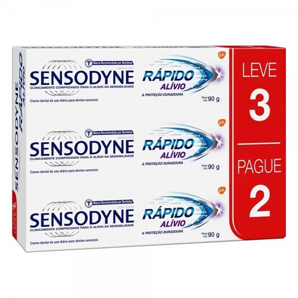 Kit Pasta de Dente Sensodyne Rápido Alívio para Dentes Sensíveis 90g 3 unidades