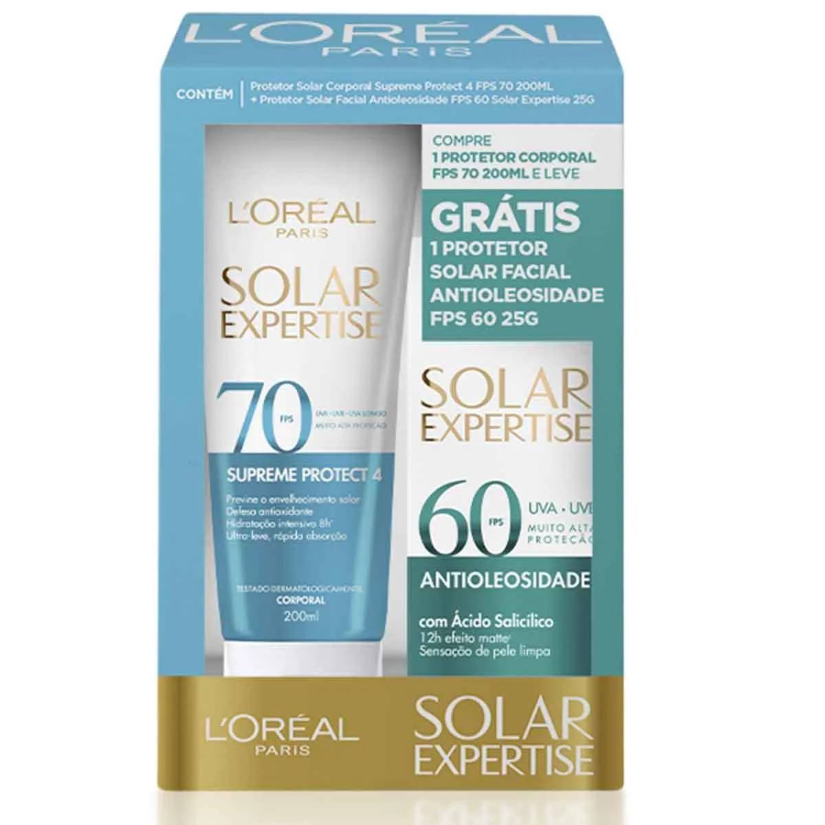 Kit Protetor Solar L'Oréal Expertise Corporal Supreme Protect 4 FPS70 200ml + Facial Antioleosidade FPS60 25g