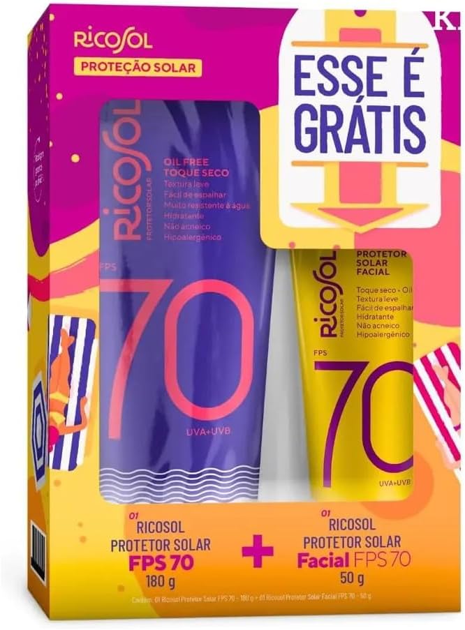 Kit Protetor Solar Ricosol Corporal FPS70 180g + Facial FPS70 50g