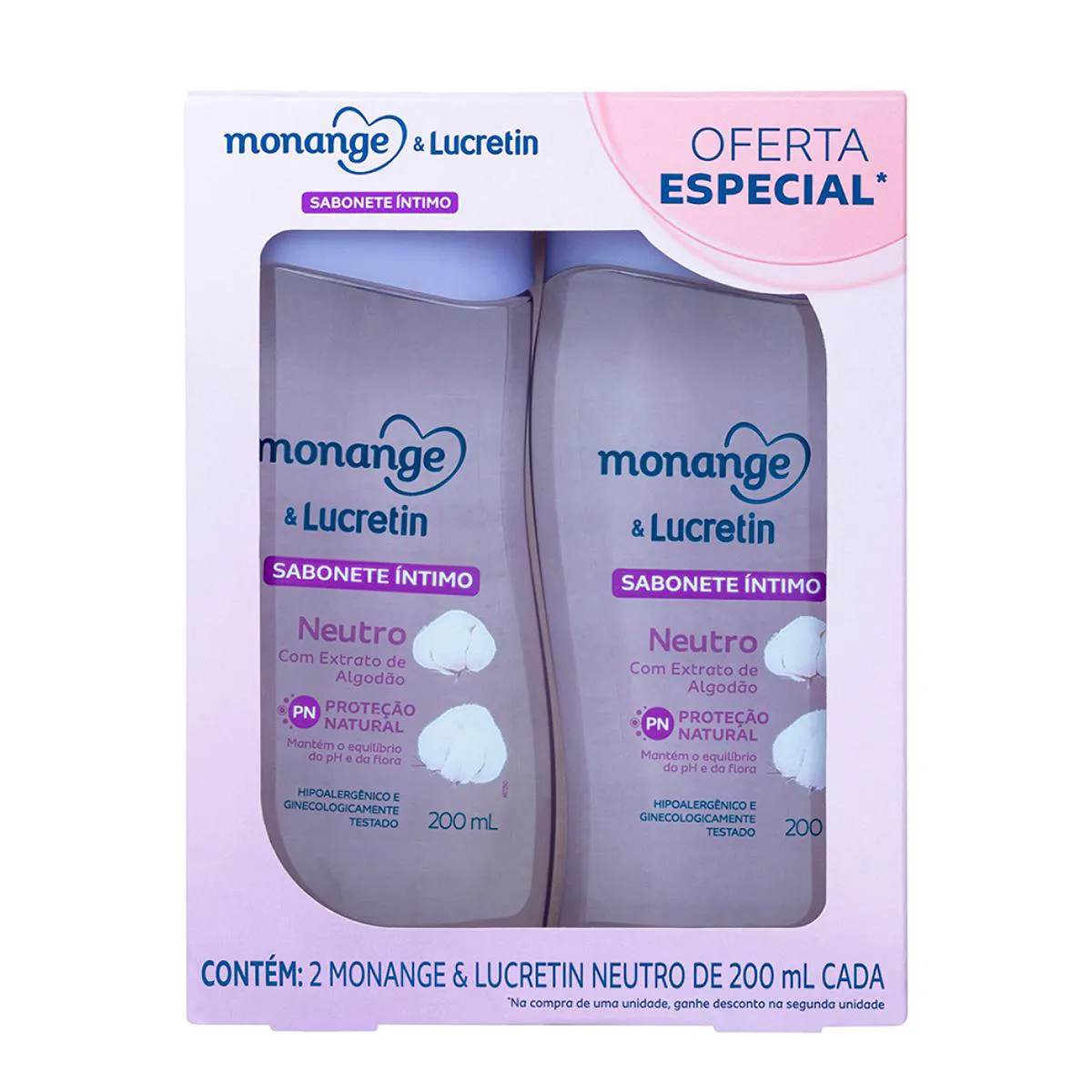 Kit Sabonete Íntimo Monange & Lucretin Neutro 2 unidades 200ml