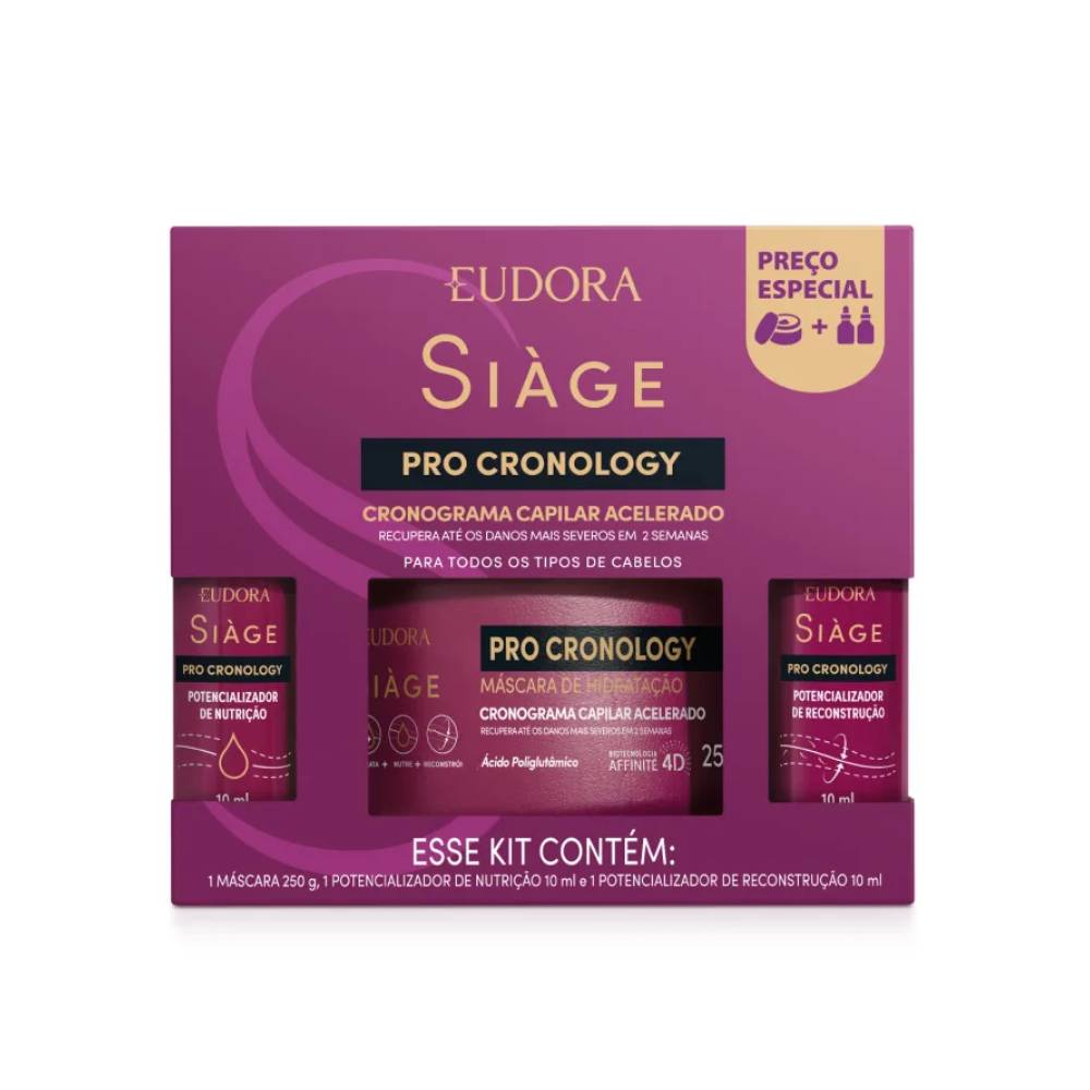 Kit Siàge Pro Cronology Máscara de Hidratação 250g + Potencializador de Nutrição 10ml + Potencializador de Reconstrução 10ml