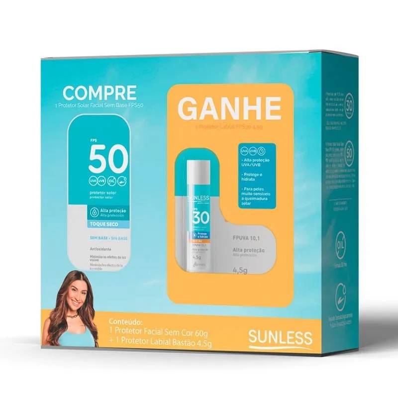 Kit Sunless Protetor Solar Facial FPS50 Sem Cor 60g + Protetor Solar Labial Bastão FPS30 4,5g