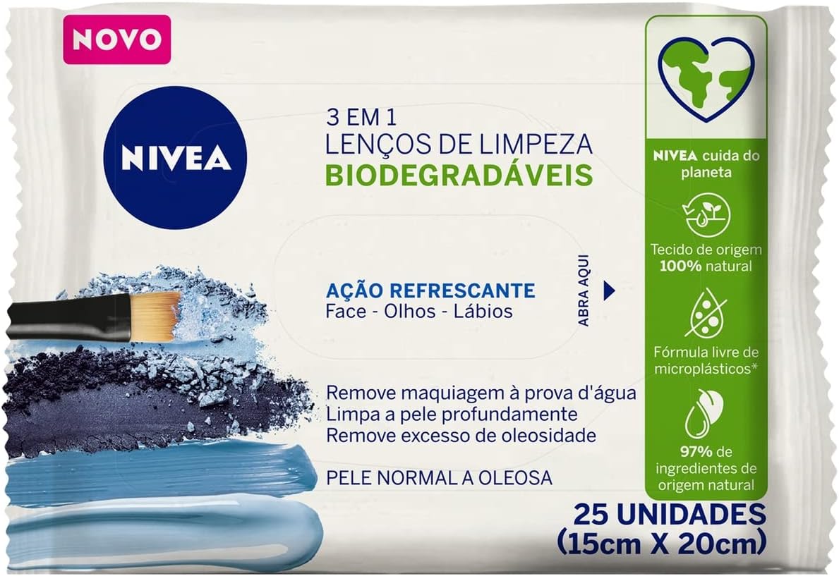 Lenço Demaquilante Nivea 3 em 1 Ação Refrescante 25 unidades