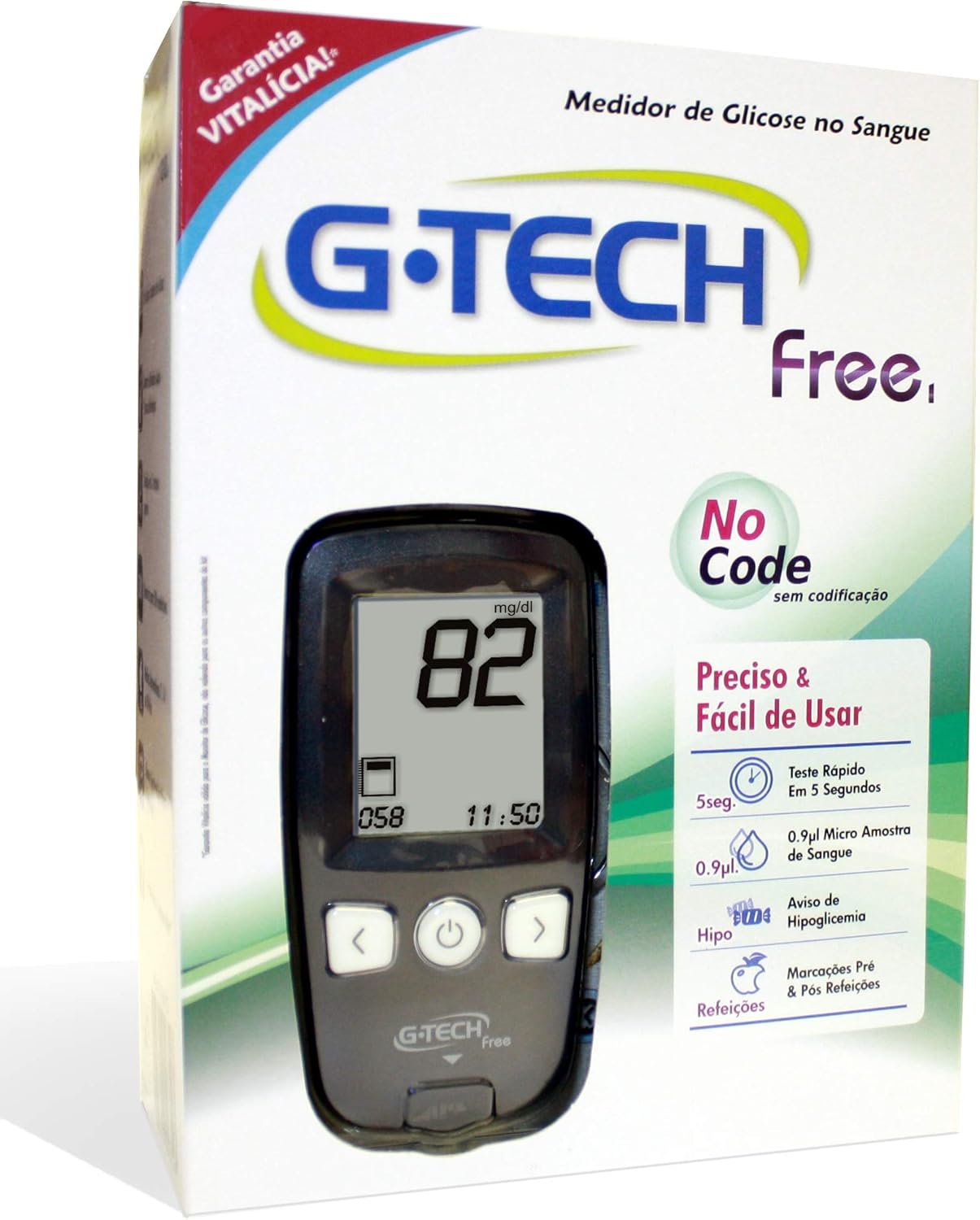 Medidor de Glicose G-Tech Free No Code 10 tiras + 10 lancetas + 1 lancetador