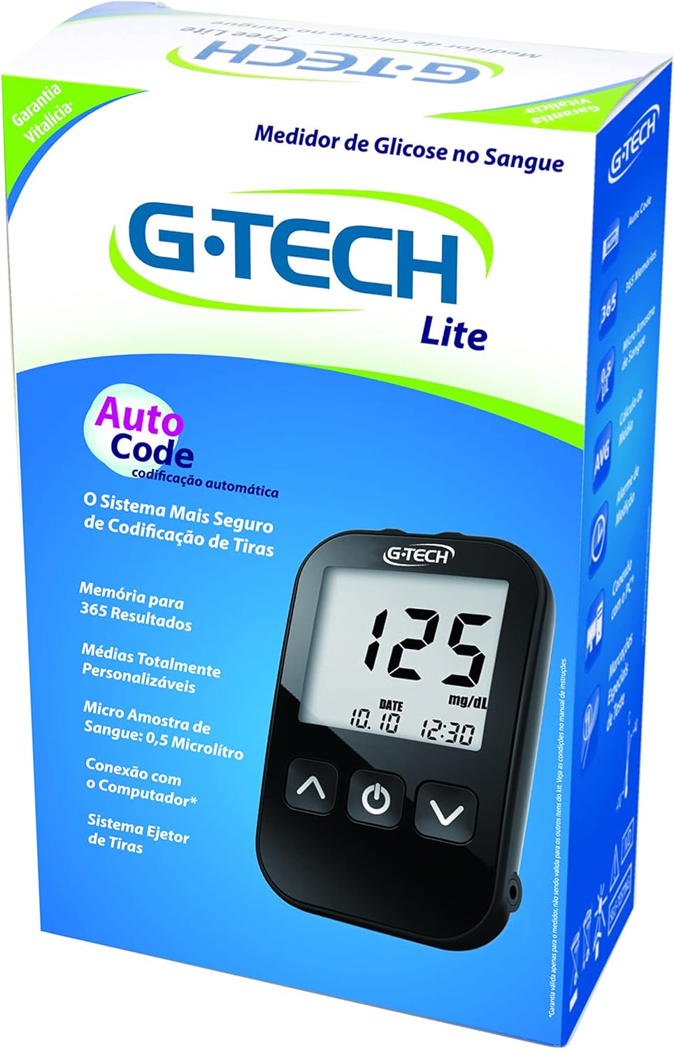 Medidor de Glicose G-Tech Lite Kit 1 Aparelho + 1 Lancetador + 10 Lancetas + 10 Tiras Teste