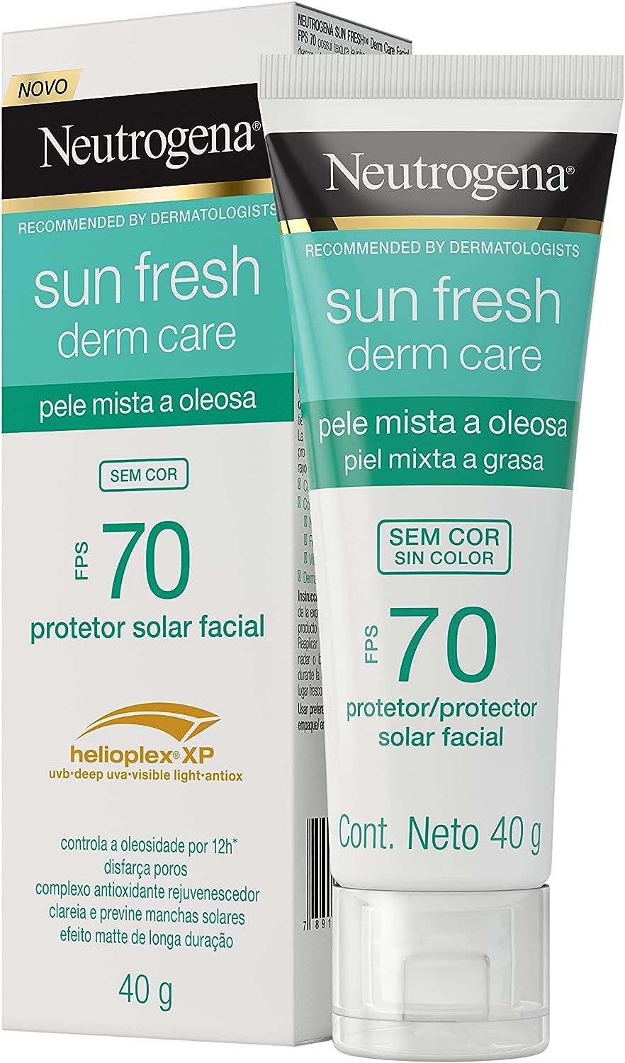 Neutrogena Sun Fresh Derm Care Protetor Solar Facial FPS70 Pele Mista a Oleosa 40g
