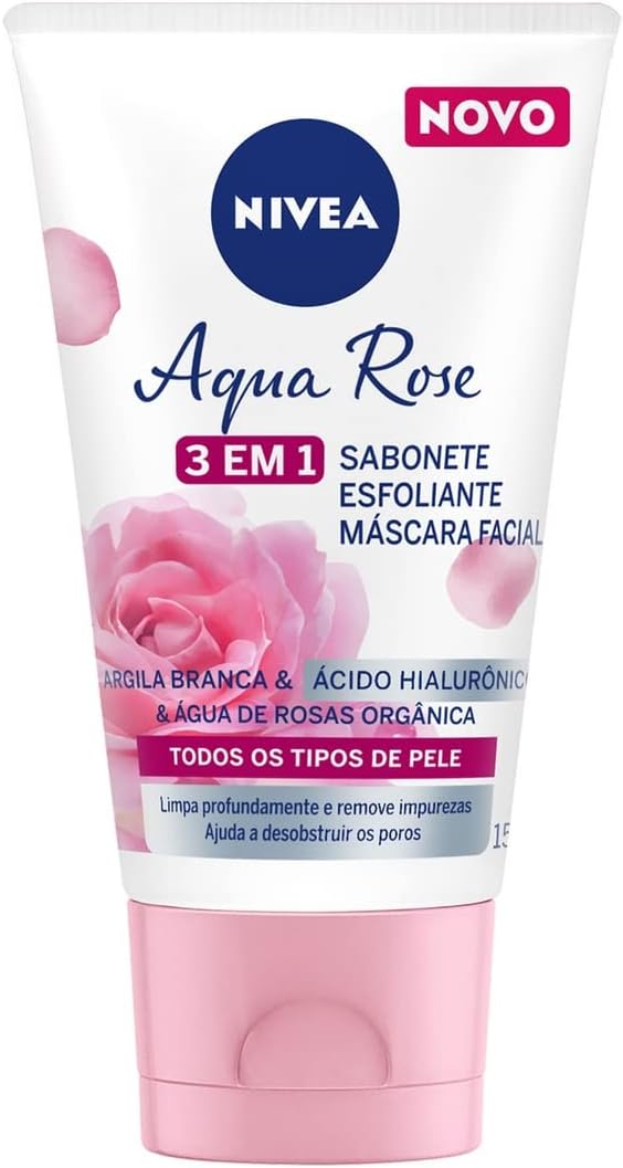 Nivea Aqua Rose 3 em 1 Sabonete, Esfoliante e Máscara Facial 150ml