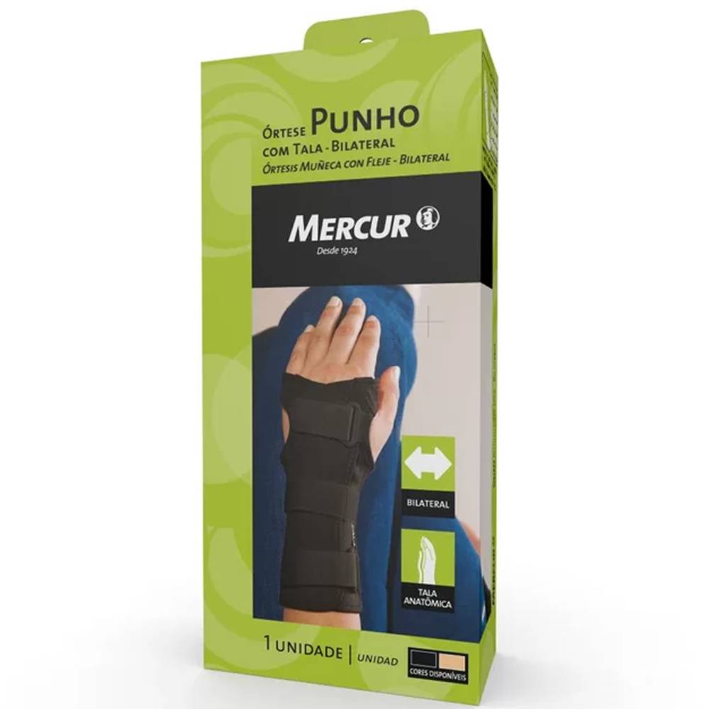 Órtese Punho Com Tala Bilateral Mercur Preta M 1 unidade