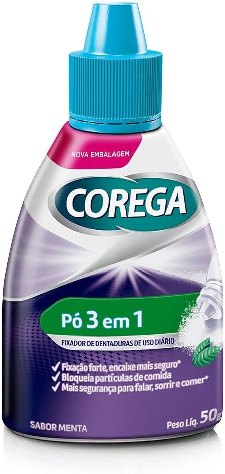 Pó Fixador de Dentaduras Corega 3 em 1 Sabor Menta 50g