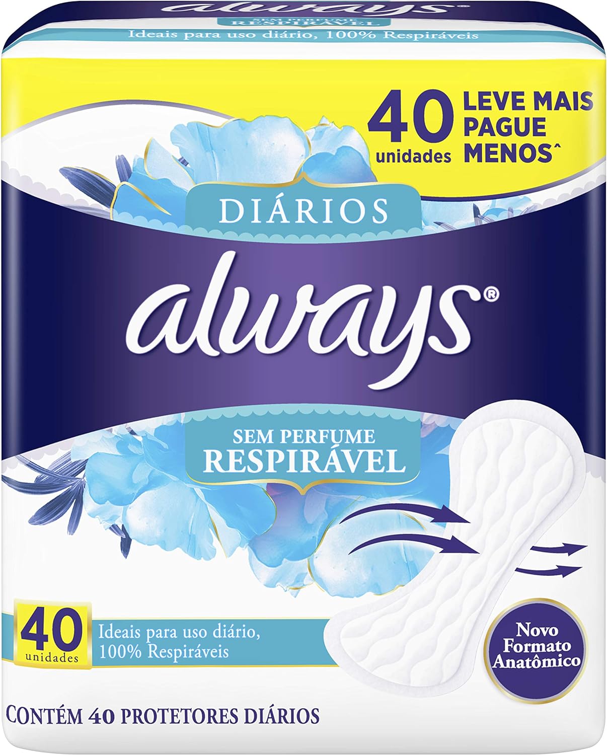 Protetor Diário Always Respirável Leve Mais Pague Menos 40 unidades
