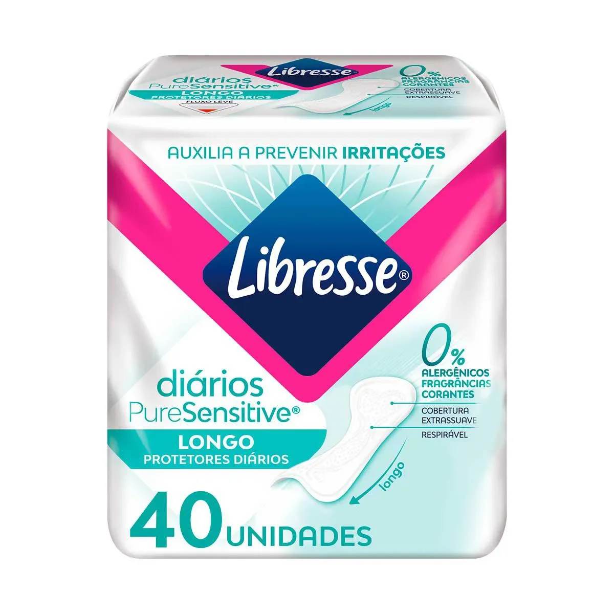 Protetor Diário Libresse Pure Sensitive Longo Sem Fragrância 40 unidades