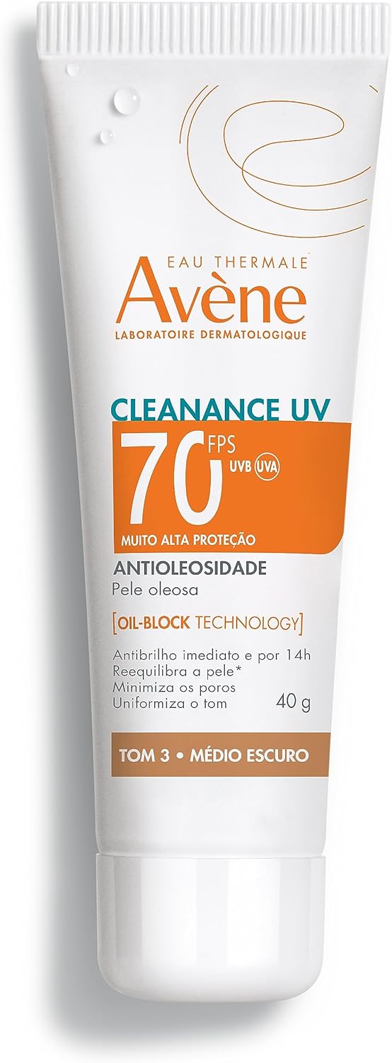 Protetor Solar Facial Avène Cleanance UV Antioleosidade FPS70 Cor Tom 3 Médio Escuro 40g