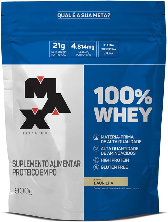 Refil Whey Protein Max Titanium 100% Whey Baunilha 900g