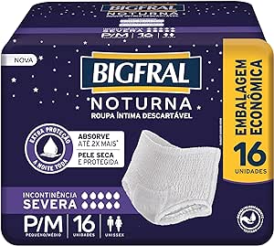 Roupa Íntima Descartável Unissex Bigfral Noturna Pants P/M Absorção Intensa 16 unidades