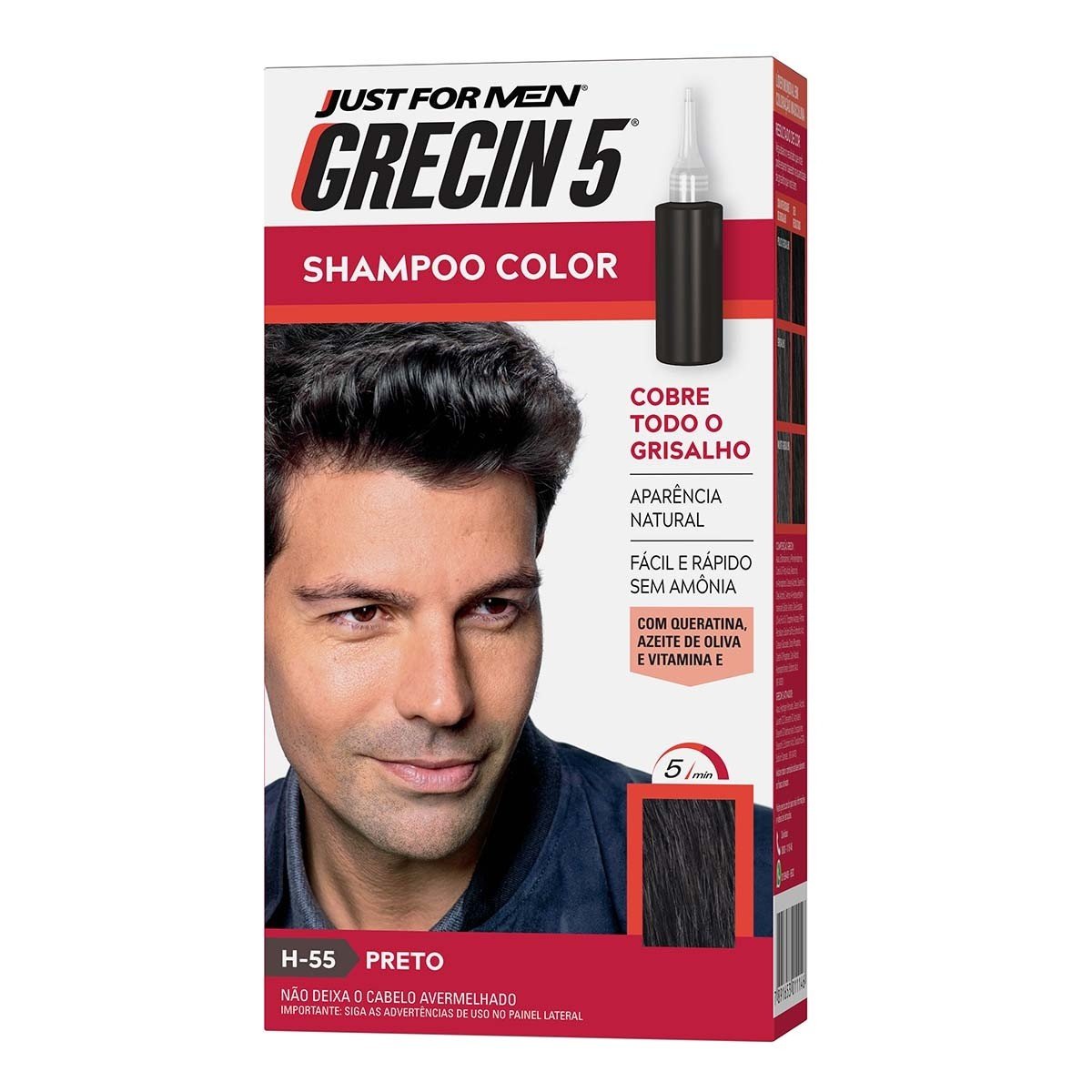 Shampoo Color Grecin 5 Tonalizante Masculino Preto 1 unidade