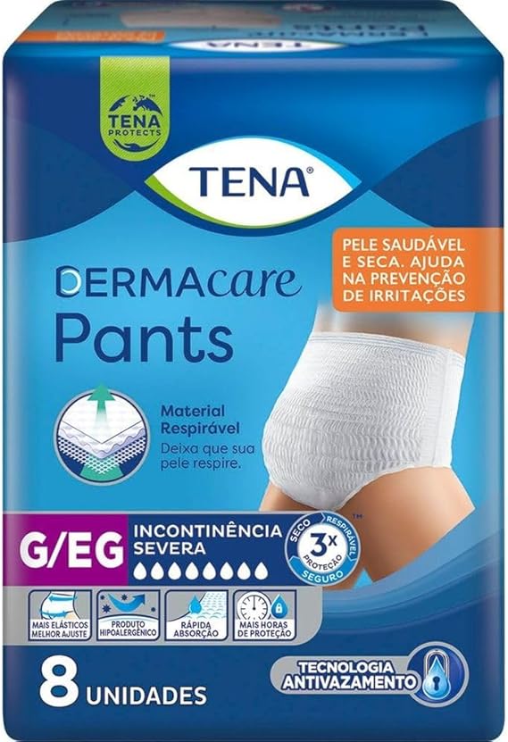 Tena Pants Dermacare Roupa Íntima para Incontinência Urinária G/EG 8 unidades