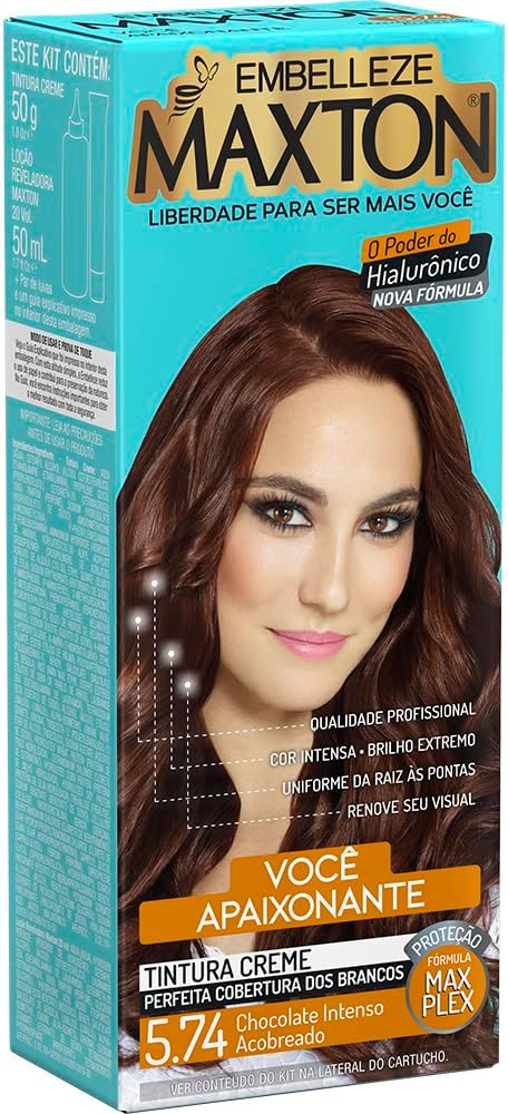 Tinta de Cabelo Maxton Chocolate Intenso Acobreado 5.74 Apaixonante