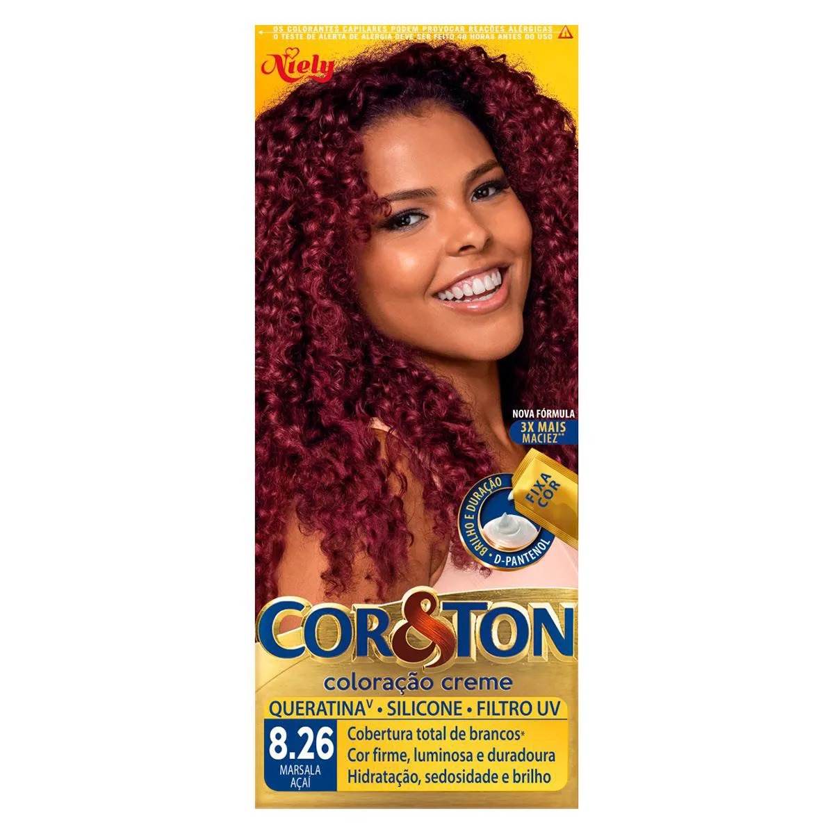 Tinta de Cabelo Permanente Cor&Ton Niely 8.26 Marsala Açaí
