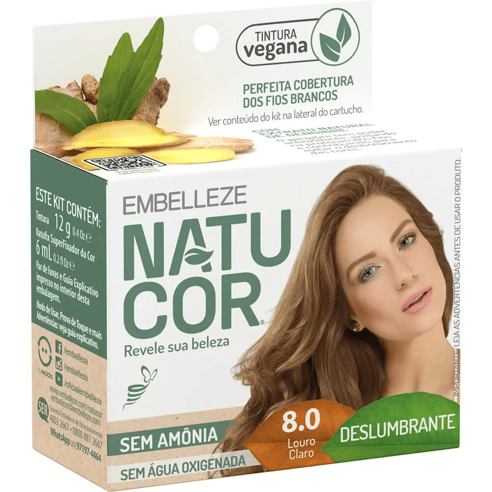 Tinta de Cabelo Permanente Embelleze Natucor Suave 8.0 Louro Claro