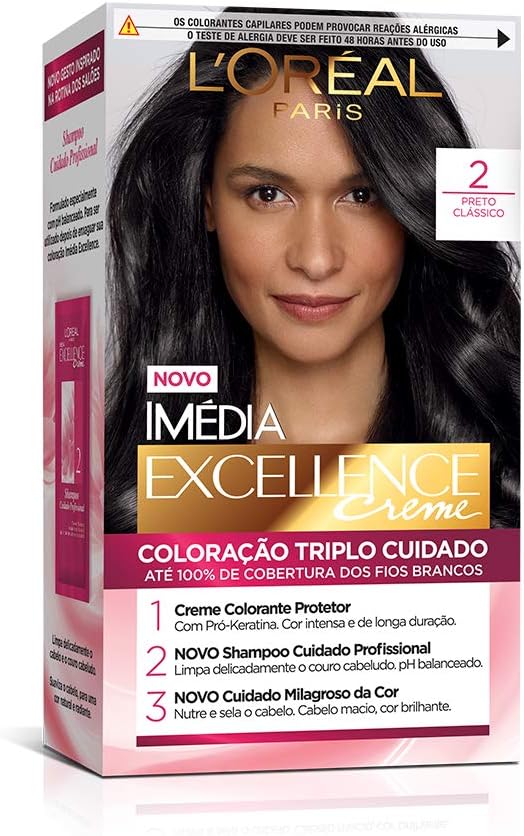 Tinta de Cabelo Permanente Imédia Excellence L'Oréal Paris Creme 2 Preto Clássico
