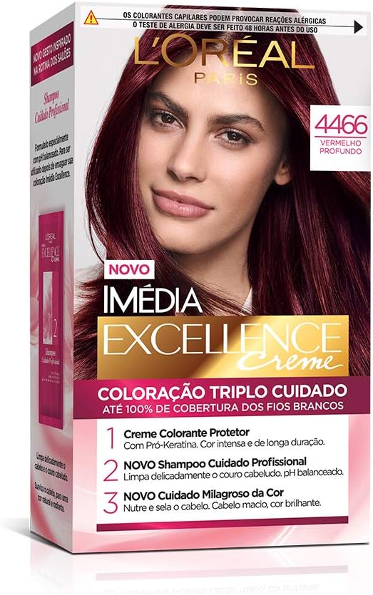 Tinta de Cabelo Permanente Imédia Excellence L'Oréal Paris Creme 4466 Vermelho Profundo