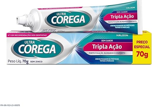 Ultra Corega Tripla Ação Creme Fixador de Dentadura Sem Sabor 70g
