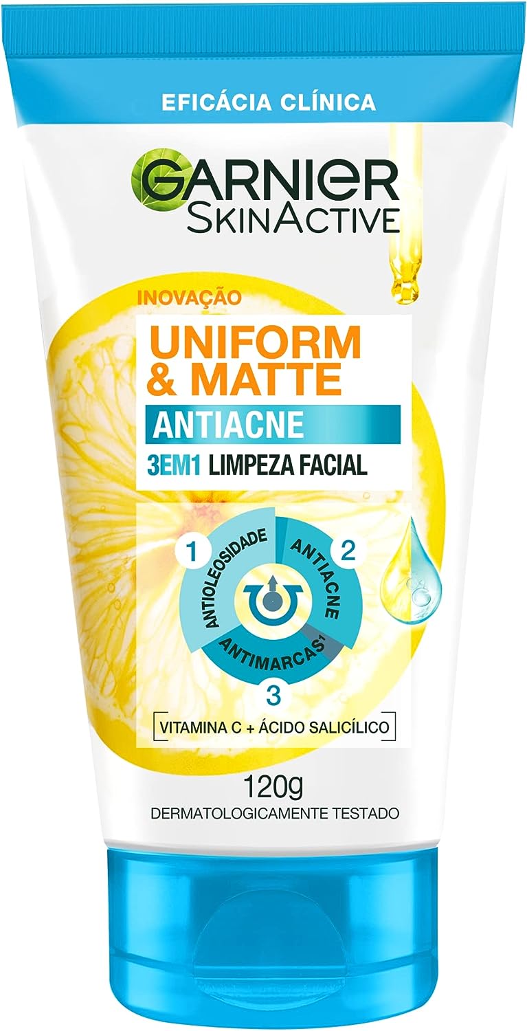 Uniform & Matte Garnier Esfoliante Antiacne 3 em 1 Limpeza Facial 120g